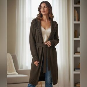 Elegant Brown Belted Cardigan